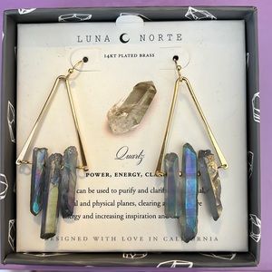 Beautiful 14kt gold plated iridescent quartz earrings.